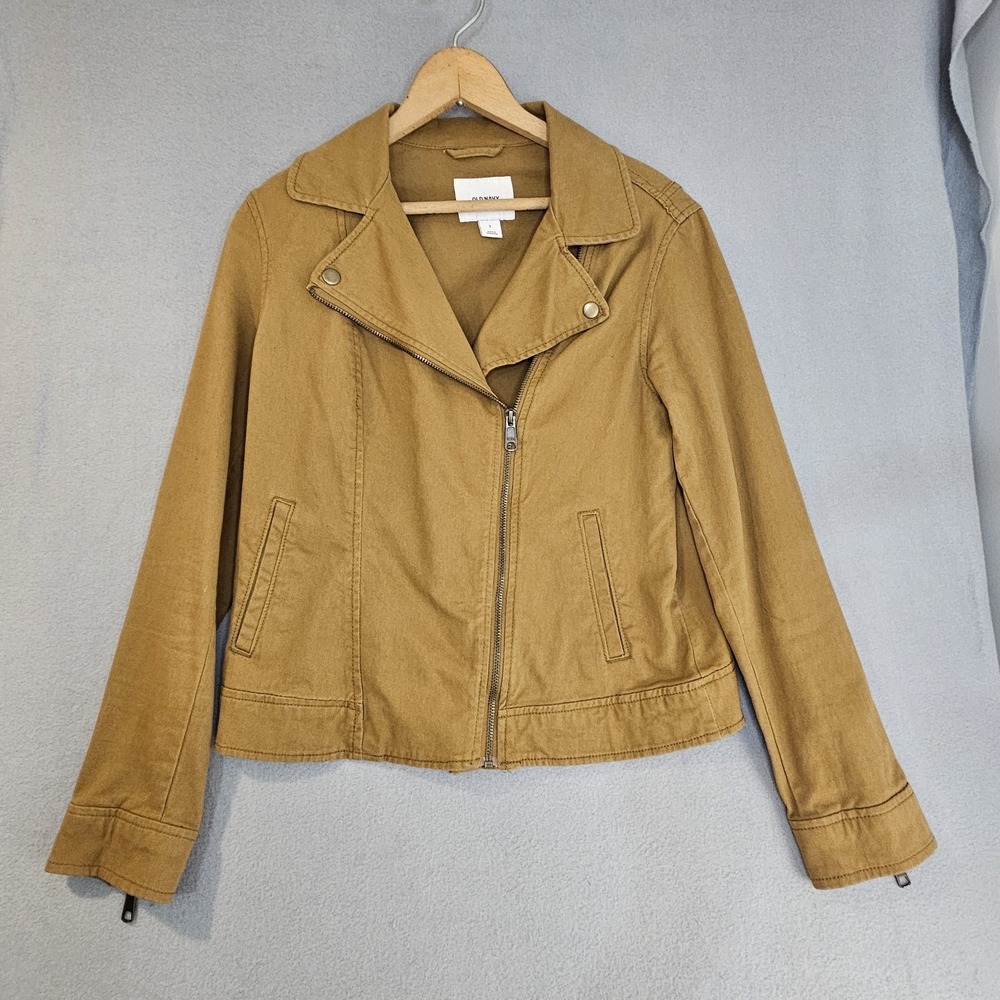 Old Navy Women's Brown Biker Moto Jacket Full Zip Pockets Collared Size S
